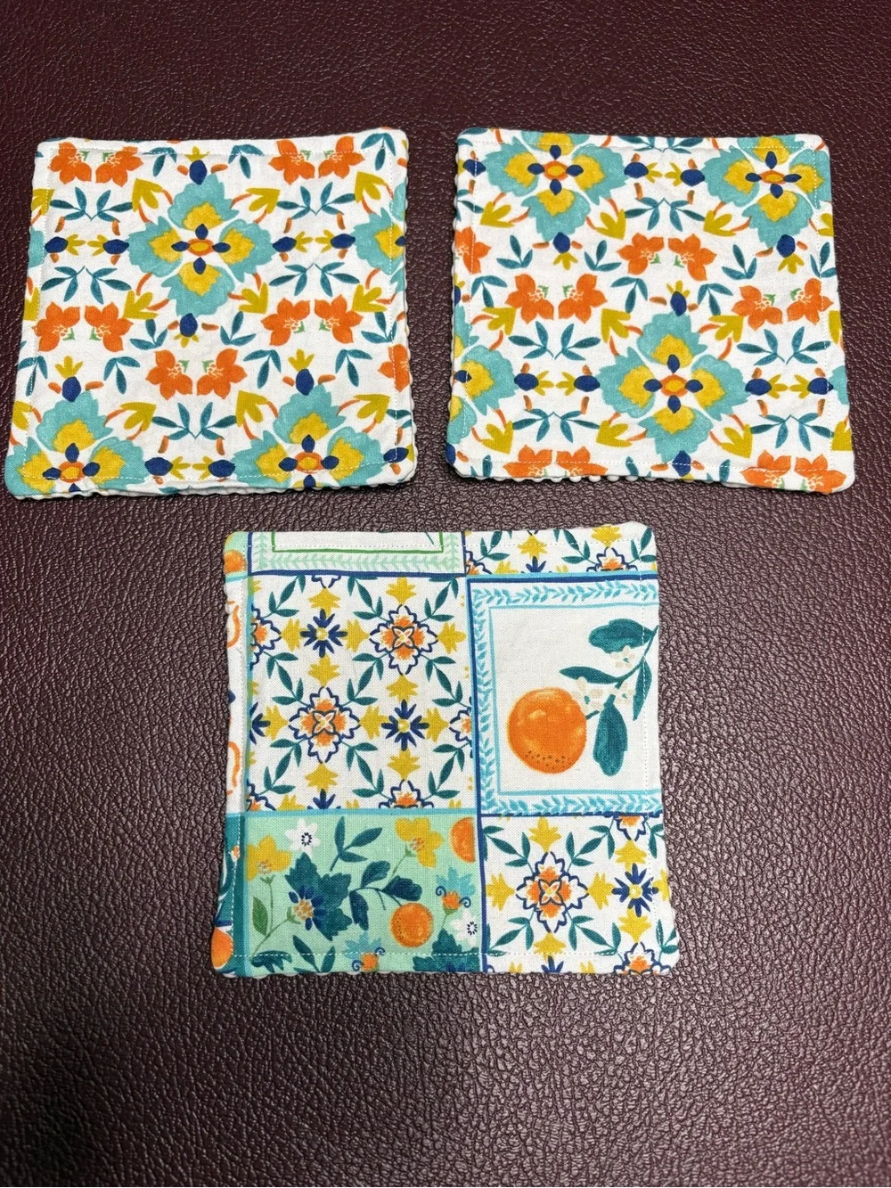NEW Handmade Jar Grippers, Flower and Orange Print, Blue and Orange Colors